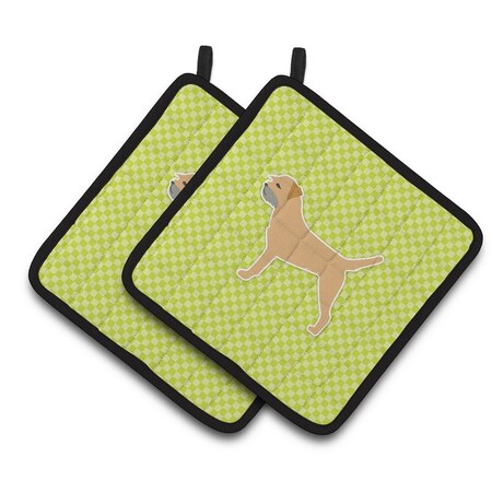 Carolines Treasures Border Terrier Checkerboard Green Pair of Pot Holders BB3789PTHD